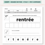 Des enfants en classe apprenant à écrire le mot rentrée