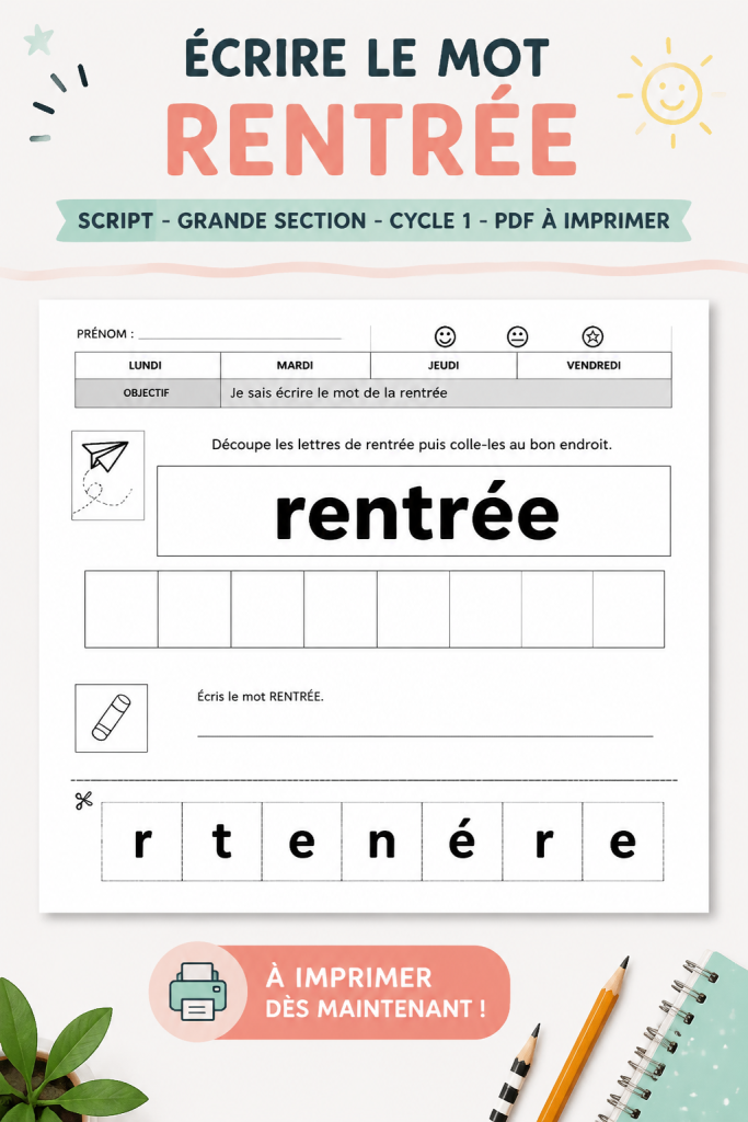 Des enfants en classe apprenant à écrire le mot rentrée