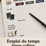 Modèle d'emploi du temps inspiré d'Harry Potter pour collégiens