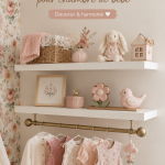 Étagères florales roses décorant une chambre de bébé douce et accueillante