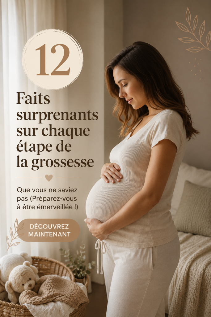 Illustration montrant les différentes étapes de la grossesse avec des éléments éducatifs.