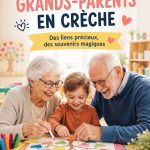 Un groupe d'enfants et de grands-parents célébrant ensemble lors de la fête des grands-parents en crèche.