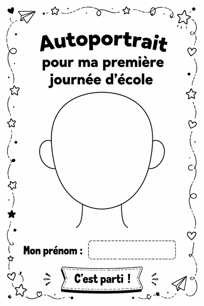 Fiche d'auto-portrait amusante pour élève de primaire pour le premier jour d'école