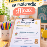 Exemple d'une fiche de rentrée pour enfant en maternelle, colorée et organisée.