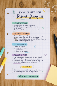 Un étudiant utilisant une fiche de révision pour le brevet de français en 2026.