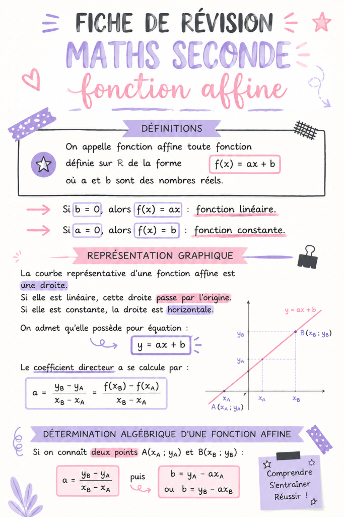 Fiche de révision esthétique sur les fonctions affines en mathématiques