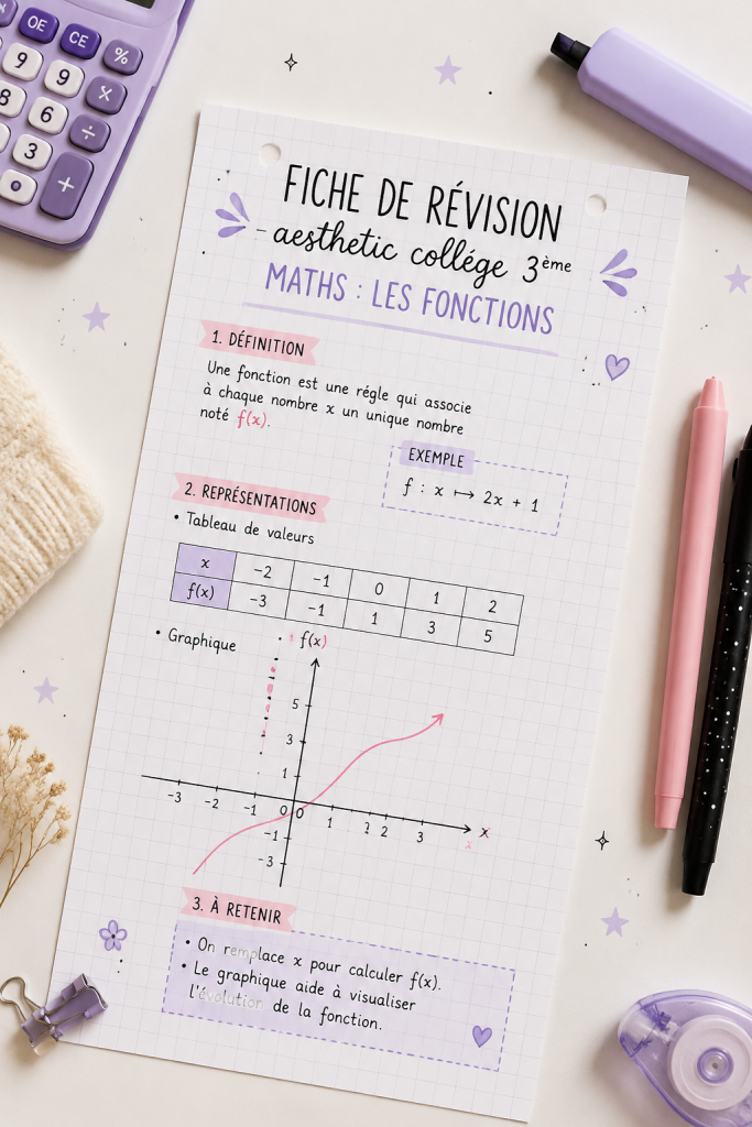 Fiche de révision se concentrant sur les fonctions en maths pour le collège.