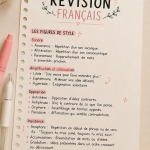 Fiche de révision en français sur un bureau avec stylos et livres