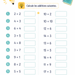 Fiches d'exercice sur les additions pour le CP, avec des illustrations stimulantes.