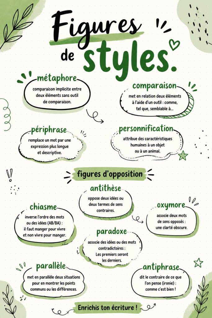 Image illustrant différentes figures de style en littérature.