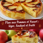 Flan aux pommes et yaourt très appétissant sur une table