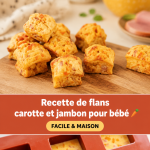 Flans à la carotte et jambon sur une assiette pour bébé