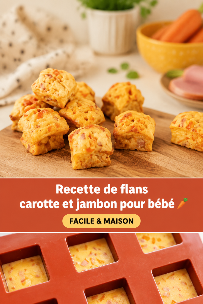 Flans à la carotte et jambon sur une assiette pour bébé
