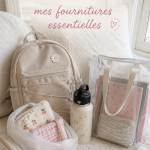 Fournitures scolaires colorées et bien organisées sur un bureau.
