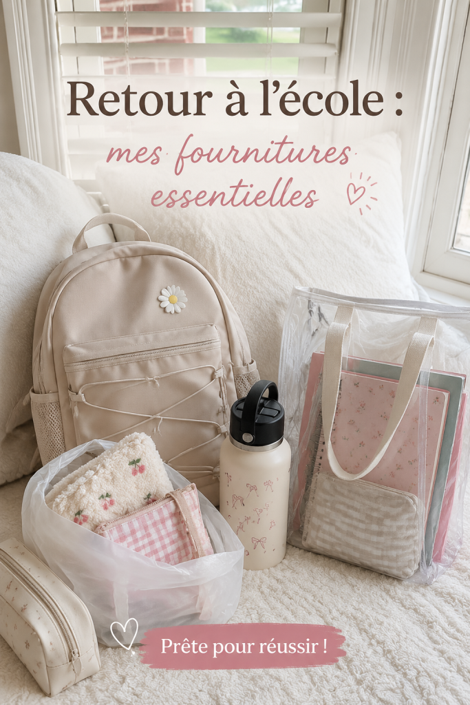 Fournitures scolaires colorées et bien organisées sur un bureau.