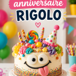 Gâteau d'anniversaire coloré et amusant décoré pour une fête d'enfants.
