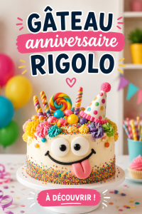 Gâteau d'anniversaire coloré et amusant décoré pour une fête d'enfants.