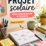 Un étudiant travaillant sur un projet scolaire avec un ordinateur et des livres sur la table.