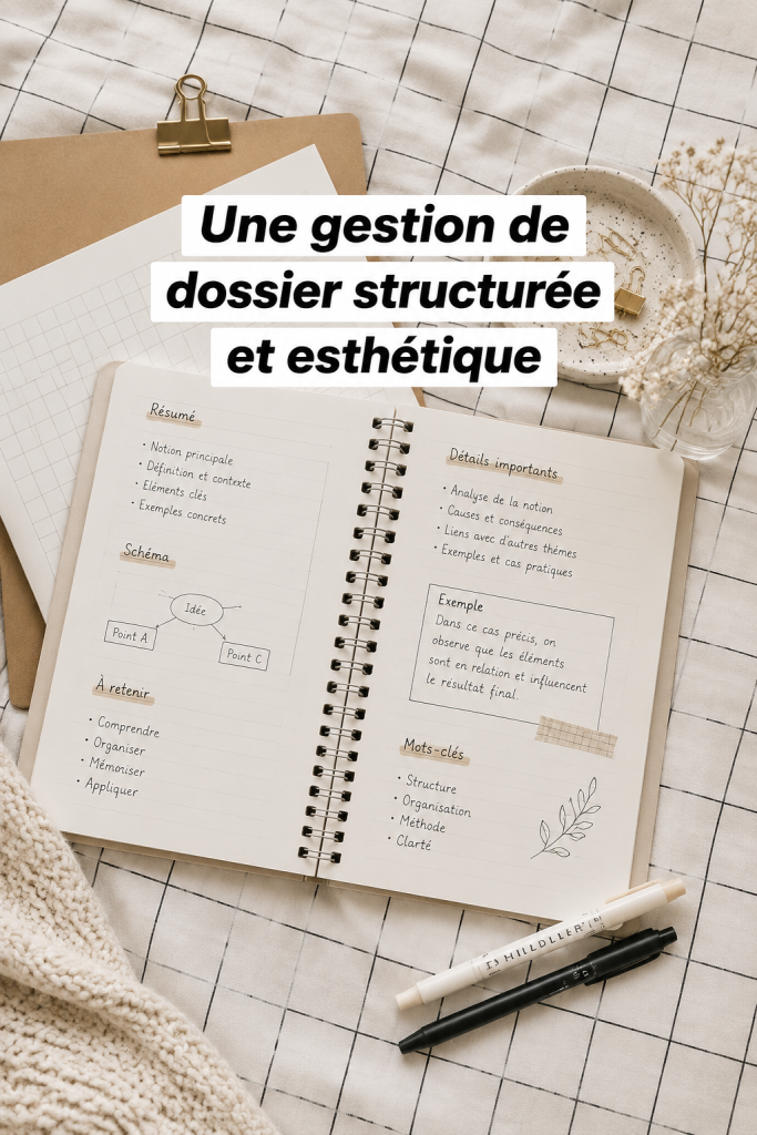 Un bureau bien organisé avec des documents structurés de manière esthétique.