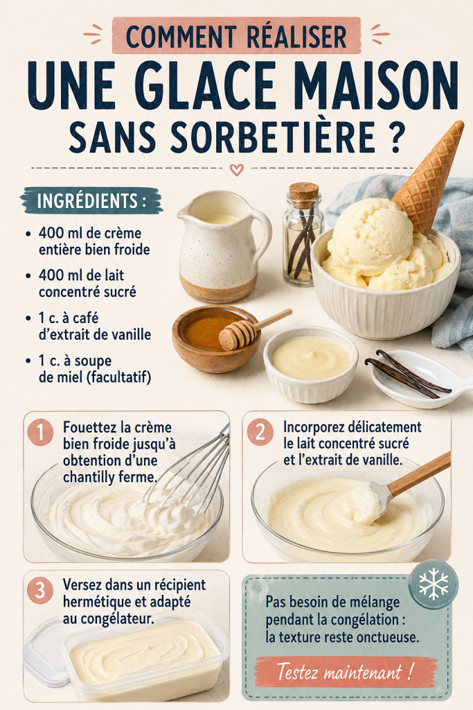 Glace maison sans sorbetière servie dans un bol avec des fruits