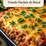 Gratin mexicain au riz et viande hachée, prêt à servir
