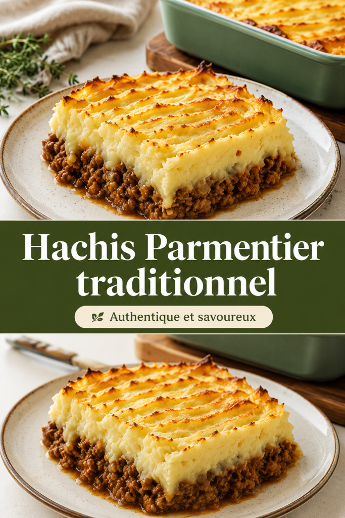 Un plat de hachis parmentier traditionnel servi avec une belle dorure.