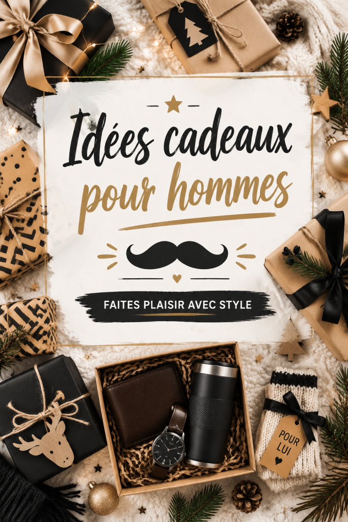 Une sélection d'idées cadeaux originales pour hommes, montrant des objets variés et attrayants.