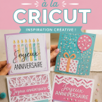 Une carte d'anniversaire colorée réalisée avec une machine Cricut, mettant en avant des décorations créatives.