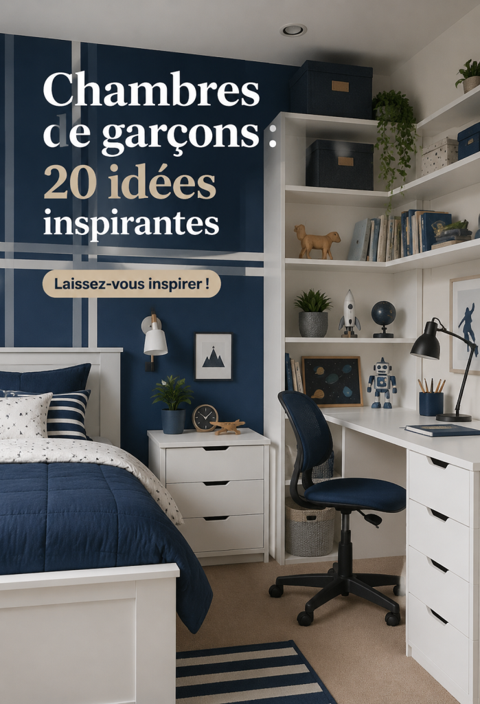 Chambre colorée et bien décorée pour un garçon avec des éléments de jeu.