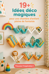 Chambre d'enfant joliment décorée, avec des couleurs vives et des éléments ludiques.
