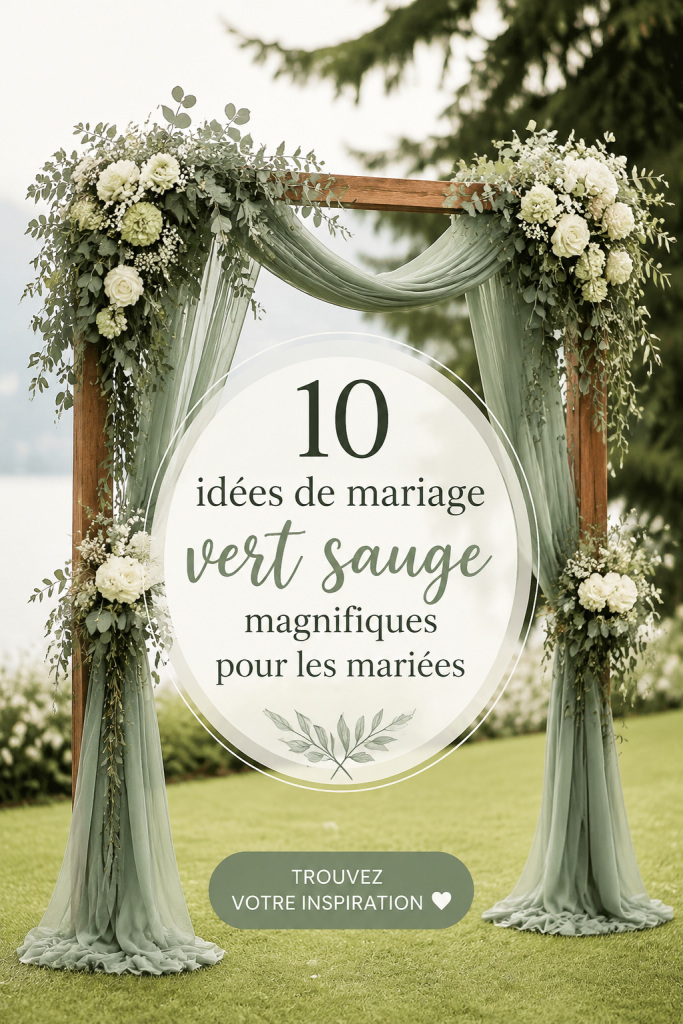 Un mariage décoré de détails en vert sauge, incluant des centrepieces floraux et des serviettes.