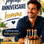 Un homme souriant avec des ballons d'anniversaire, représentant un joyeux anniversaire.