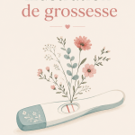 Illustration artistique représentant une femme enceinte entourée de fleurs.