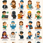 Un imagier illustratif présentant divers métiers et leurs caractéristiques.