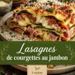 Lasagnes de courgettes au jambon gratinées, présentant une belle couche de fromage fondu.
