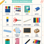Un ensemble de fournitures scolaires colorées pour les enfants de maternelle.