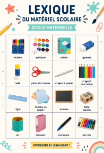 Un ensemble de fournitures scolaires colorées pour les enfants de maternelle.