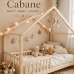 Un beau lit cabane en bois décoré pour une chambre d'enfant.