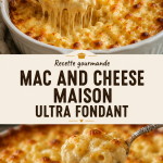 Un plat de mac and cheese maison ultra fondant, prêt à être servi.