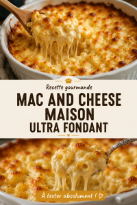 Un plat de mac and cheese maison ultra fondant, prêt à être servi.