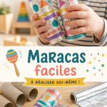 Deux enfants s'amusent à créer des maracas colorées en utilisant des matériaux recyclés.