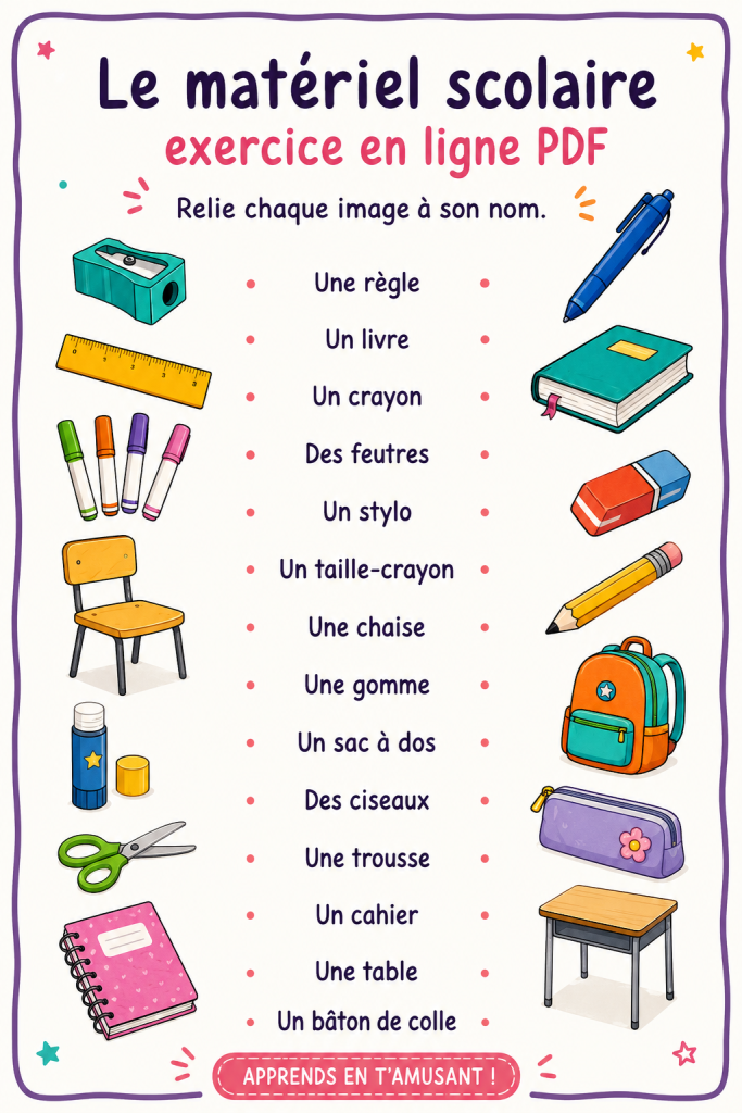 Une sélection de matériel scolaire sur une table, prête pour l'achat en ligne.