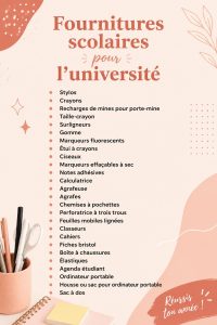 Un étudiant avec divers fournitures scolaires essentielles pour réussir à l'université