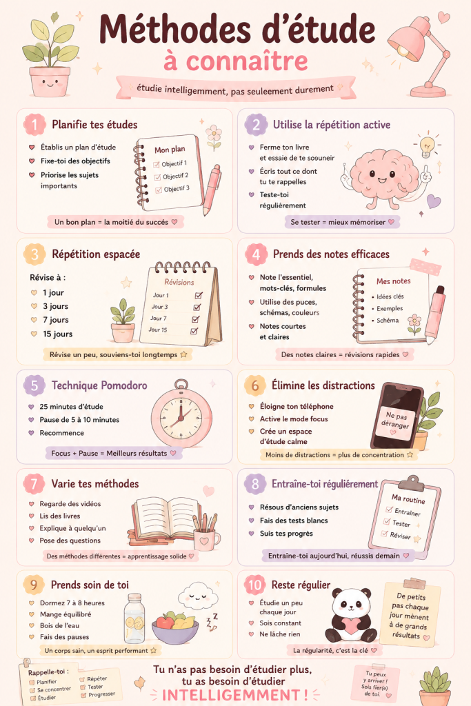 Étudiante appliquant des méthodes d'étude pour améliorer son apprentissage.