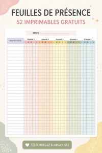 Modèle de feuille d'attendance à imprimer pour les étudiants