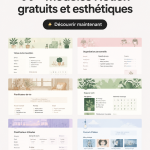 Un aperçu de plusieurs modèles Notion esthétiques et gratuits sur un ordinateur.