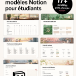 Capture d'écran d'un modèle Notion pour étudiants, illustrant son interface et ses fonctionnalités.