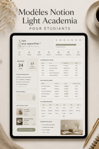 Modèle Notion inspiré par la Light Academia avec un design esthétique et fonctionnel