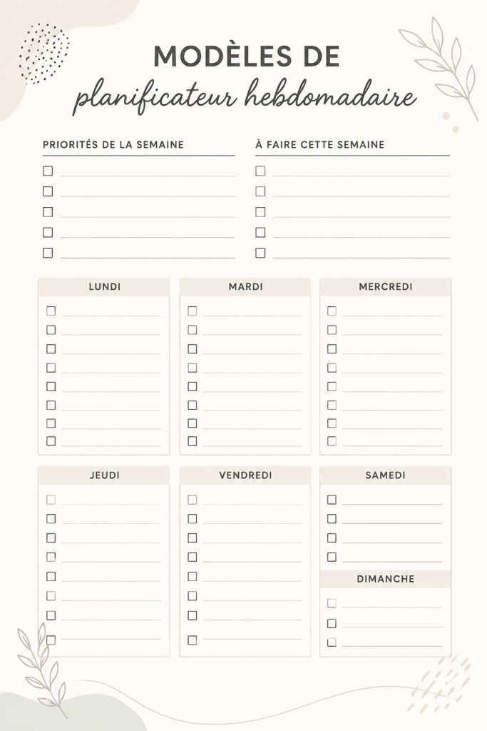 Un planner hebdomadaire ouvert avec des notes et des stylos, symbole d'une bonne organisation étudiante.