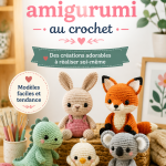 Un échantillon de créations au crochet avec des motifs amigurumi colorés et variés.